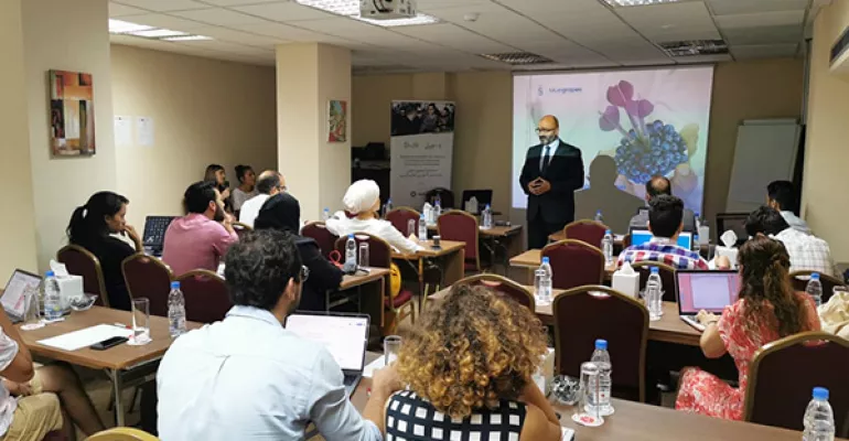 18 porteurs de projets en formation en digital marketing, animée par Roland Aoun de Smart ESA, Beyrouth, septembre 2019. #DJilMedia
