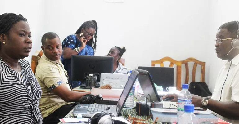 Training in a radio studio in Togo #EbolaRadio
