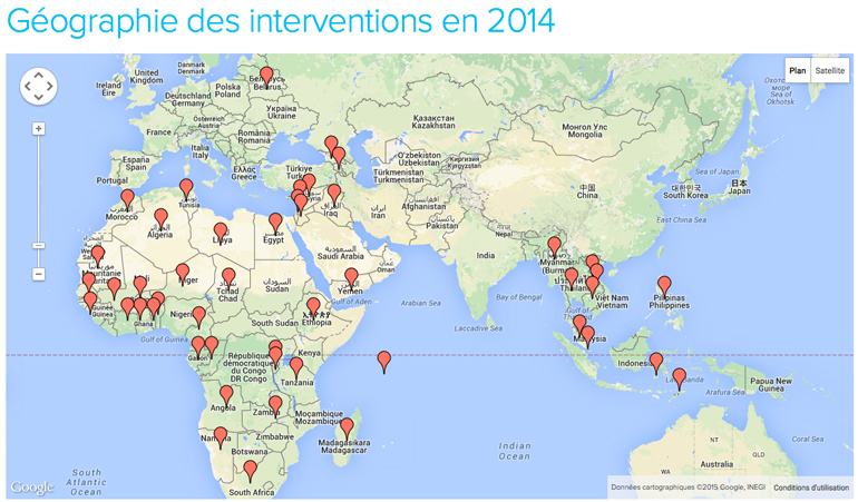 Géographie des interventions de CFI en 2014
